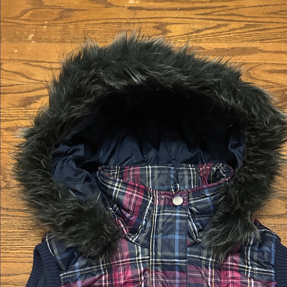 Ariat Vest Women’s L Blue/Pink Plaid Faux Fur Detachable Hood Quilted Western - Picture 9 of 13